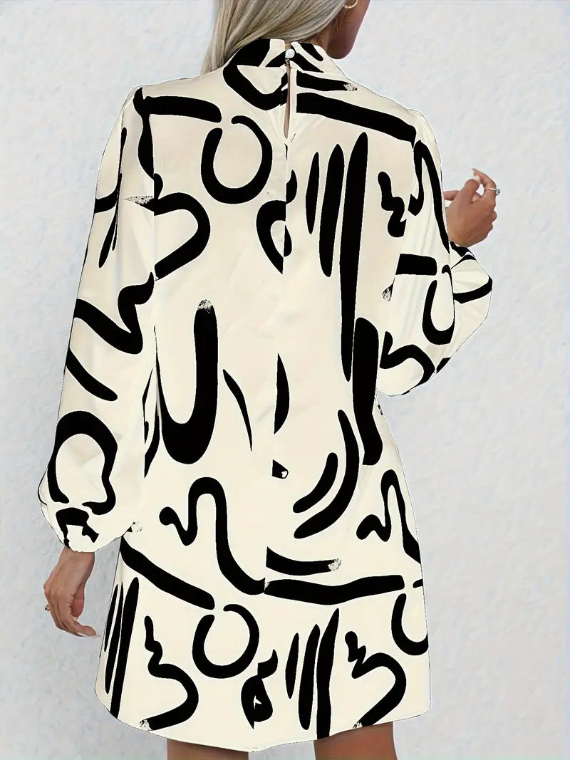Elegantes Langarmkleid mit Abstraktem Print, Winter & Herbst