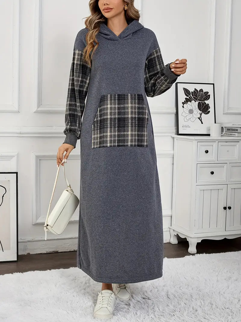 Kuscheliges Fleece-gefüttertes Maxikleid mit Kapuze für Damen
