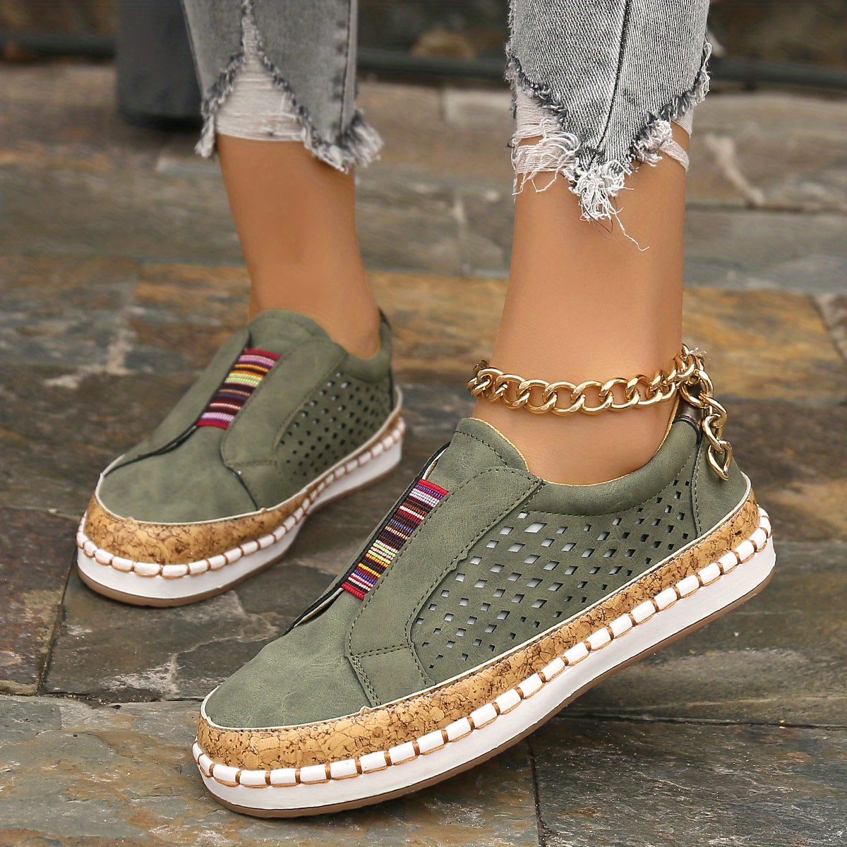 Farbenfrohe Slip-On Loafers Atmungsaktives Cut-Out-Design