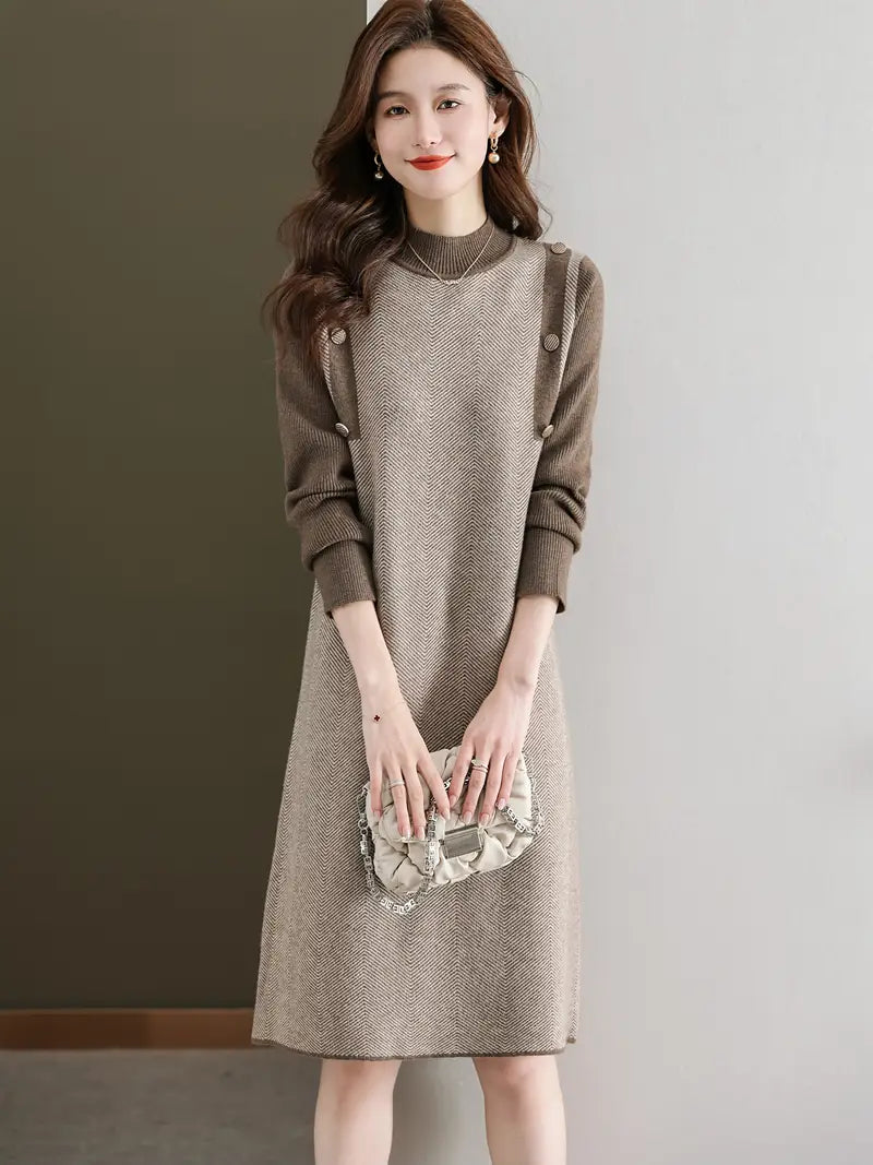 Casual Mock Neck, Lange Ärmel, Knielang mit Knopfleiste