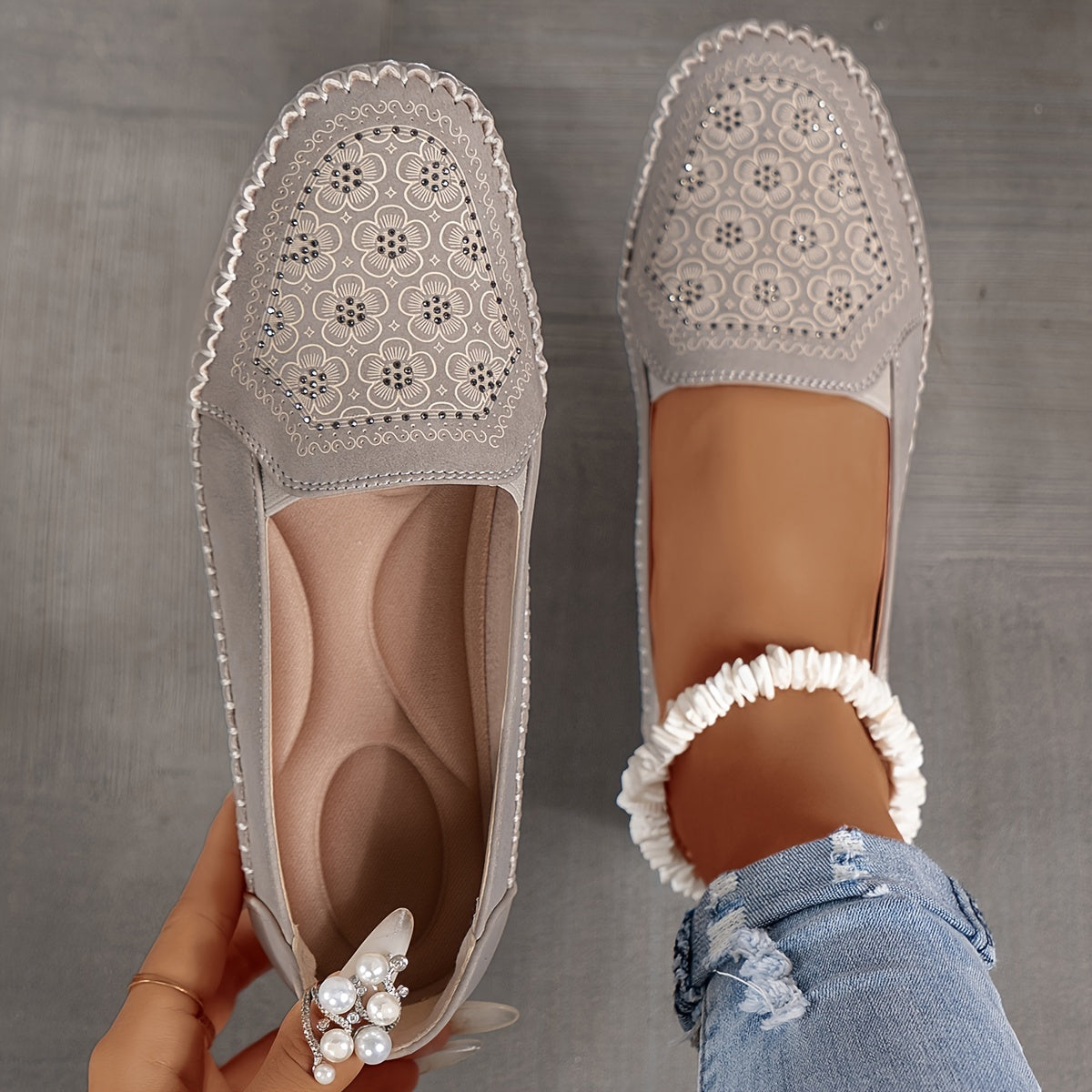 Vintage Floral Schlüpfsandalens für Frauen, leicht und bequem