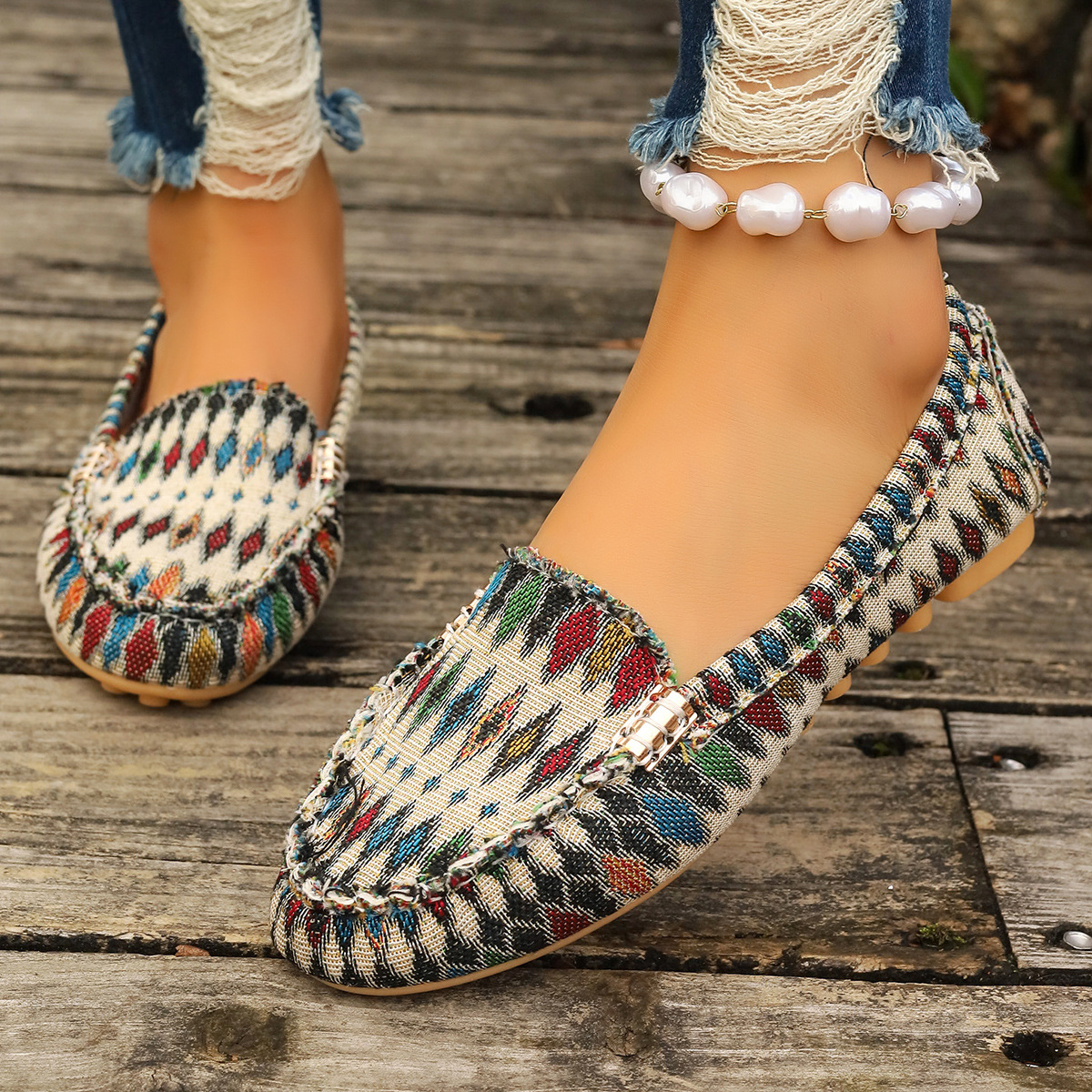 Flache Slipper aus Strick mit Blumenmuster