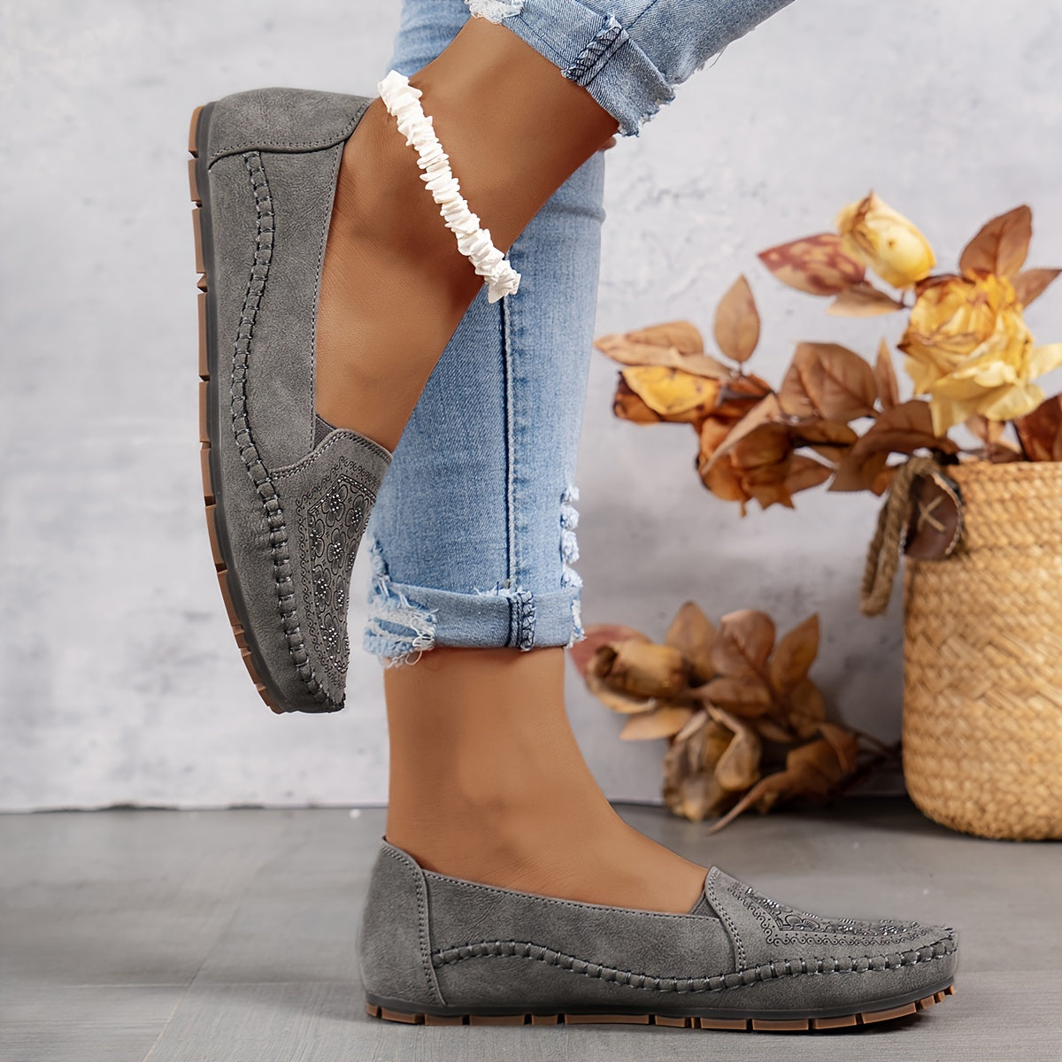 Vintage Floral Schlüpfsandalens für Frauen, leicht und bequem