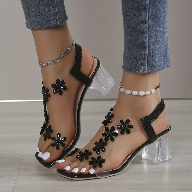 Lind - Sandalen mit Strass-Blumenblockabsatz