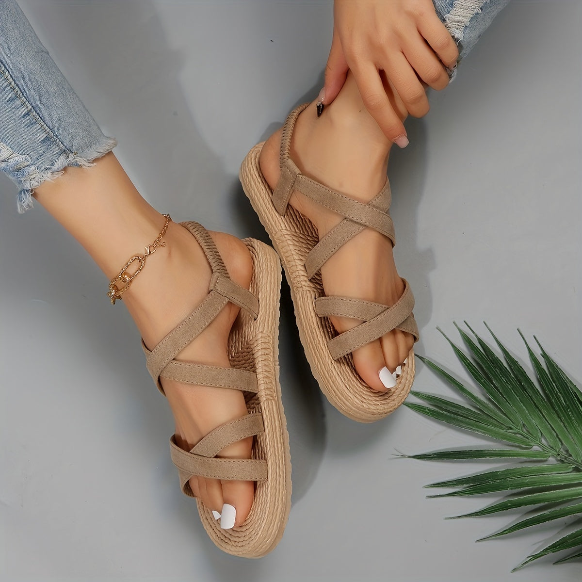 Kreuzriemen Sandalen, Elastische Riemen, Offene Zehen