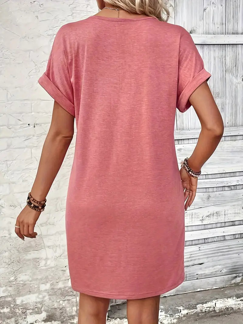 Kurzärmeliges Kleid mit Knopfleiste und V-Ausschnitt