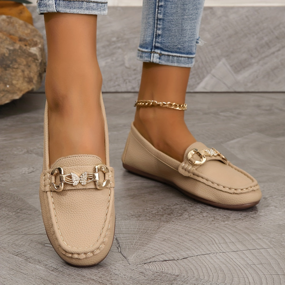 Metallschnalle – Bequeme Slip-On Schuhe, Rutschfest & Leicht