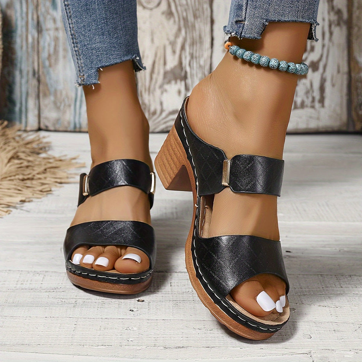 Klotzige Ferse Sandalen – Bequeme Offene Hohe Absätze, Sommer Lässig Schuhe