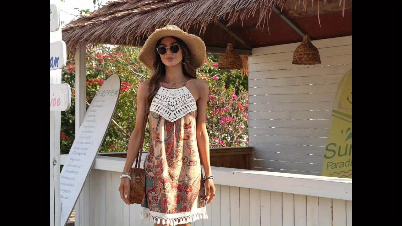 Paisley Druck Sommerkleid Halterneck, Ärmellos, Leicht & Elegant