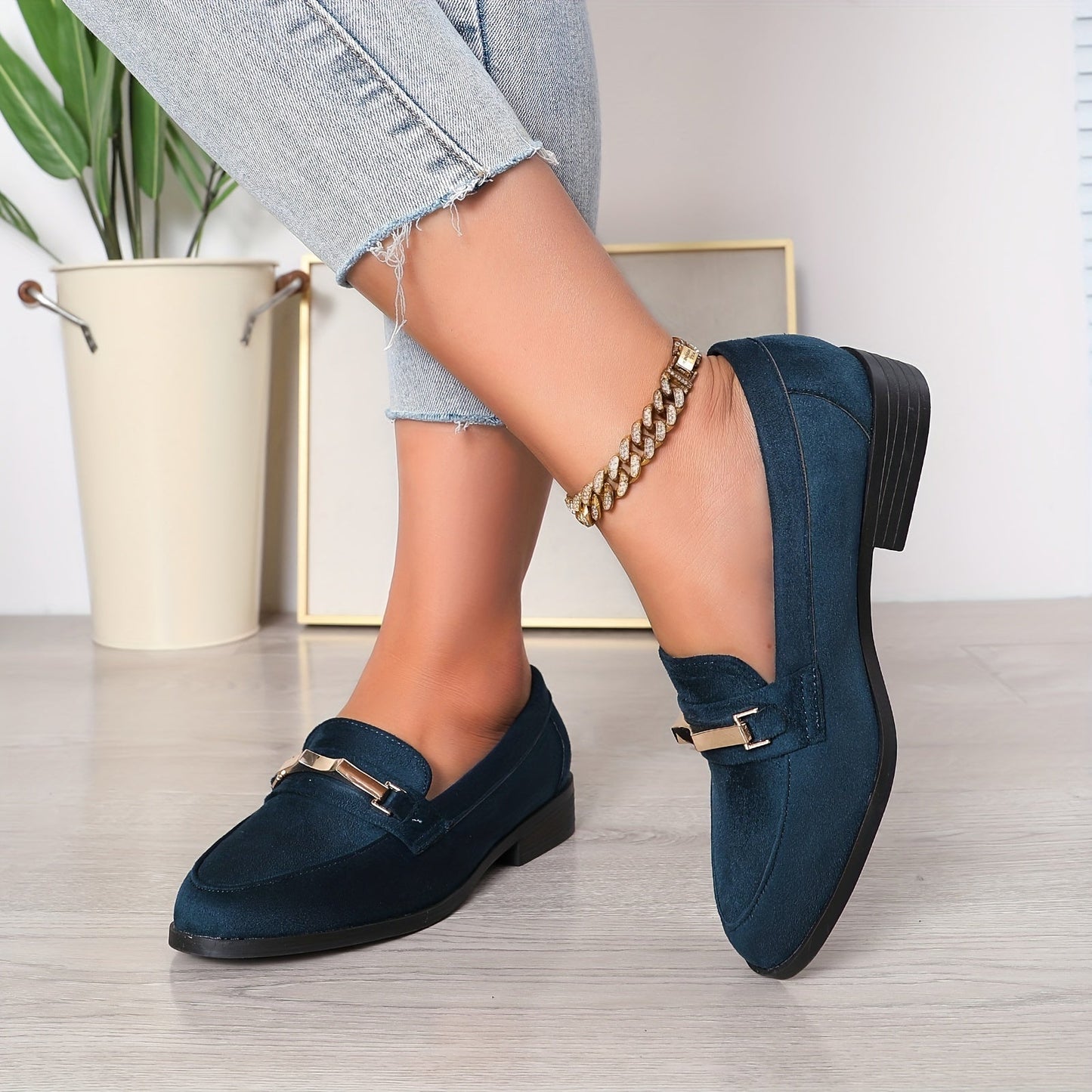Damen Loafers mit Metallic-Akzenten – Bequeme Slip-On Schuhe