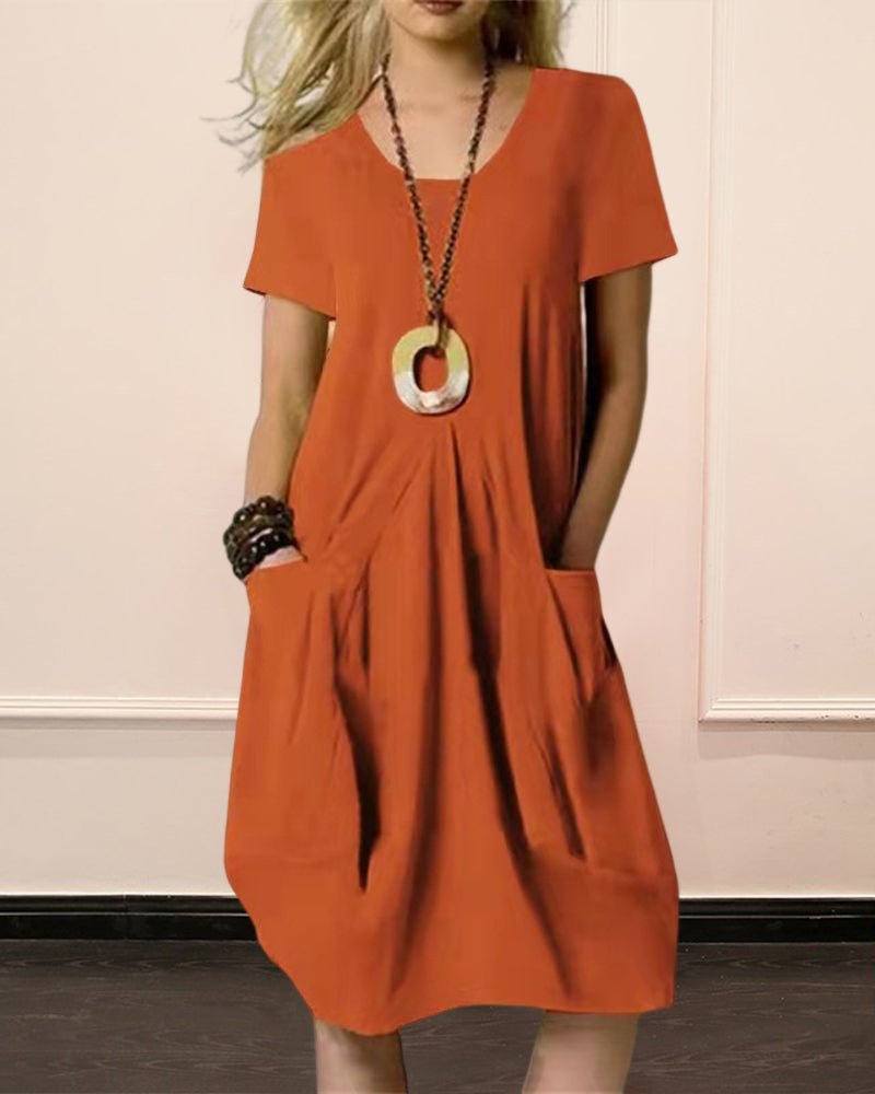 Alltags-Eleganz: Urban Chic Rundhals-Kleid mit Kurzen Ärmeln