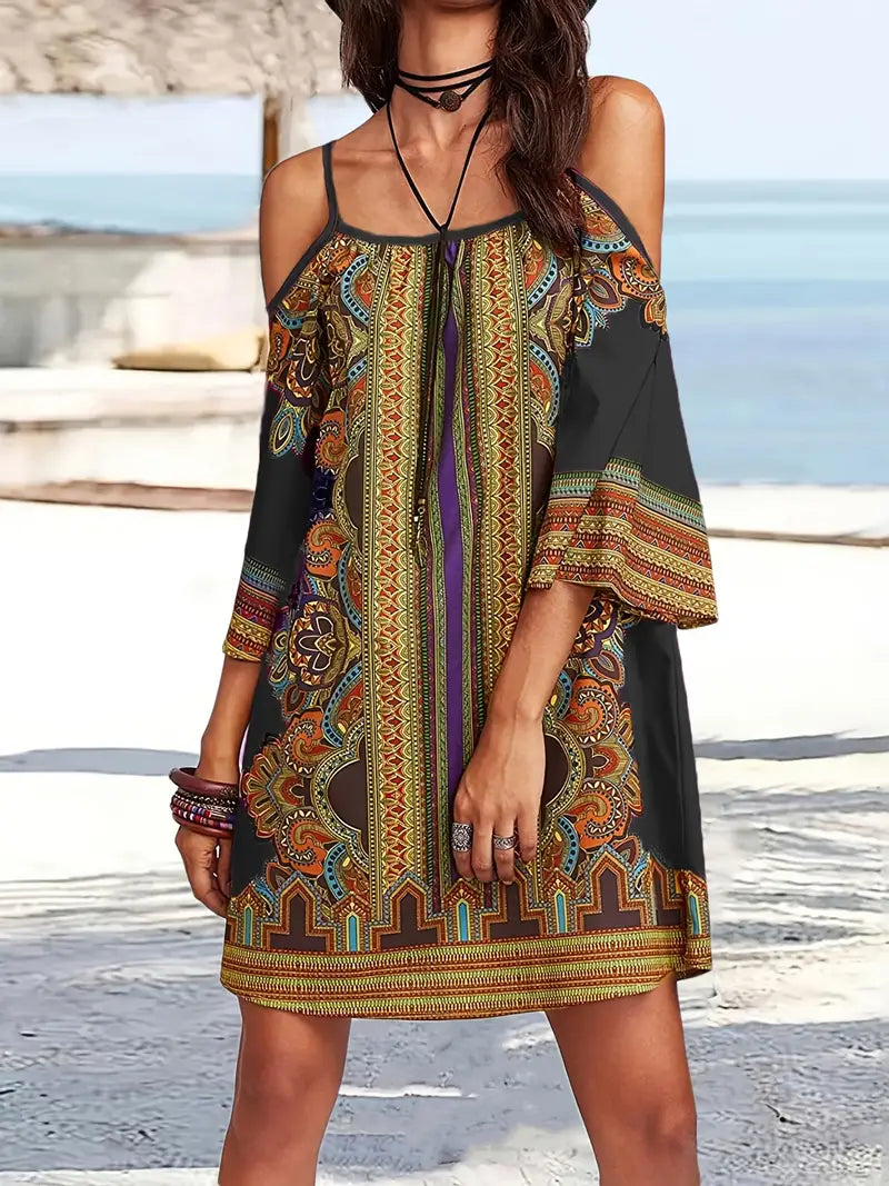 Vintage-Kleid mit ethnischem Blumendruck