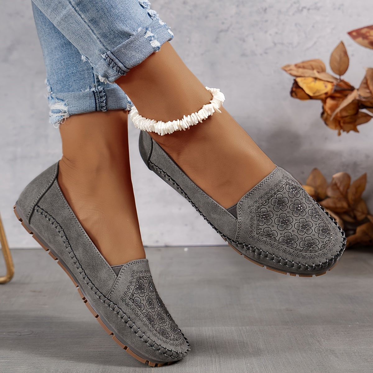 Vintage Floral Schlüpfsandalens für Frauen, leicht und bequem