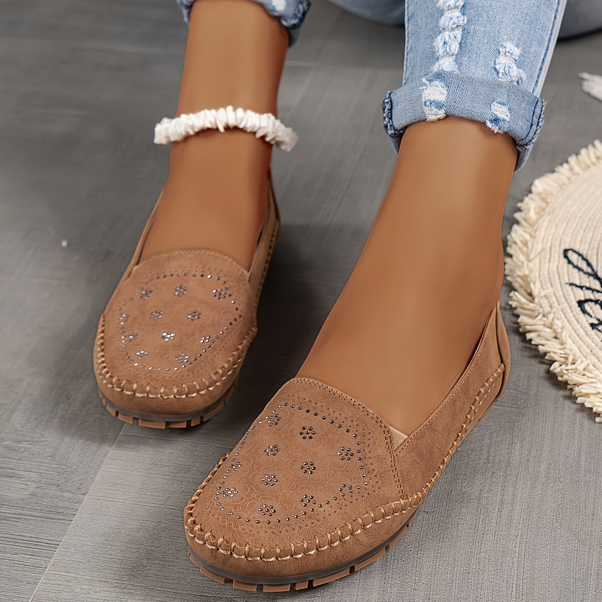 Vintage Floral Schlüpfsandalens für Frauen, leicht und bequem