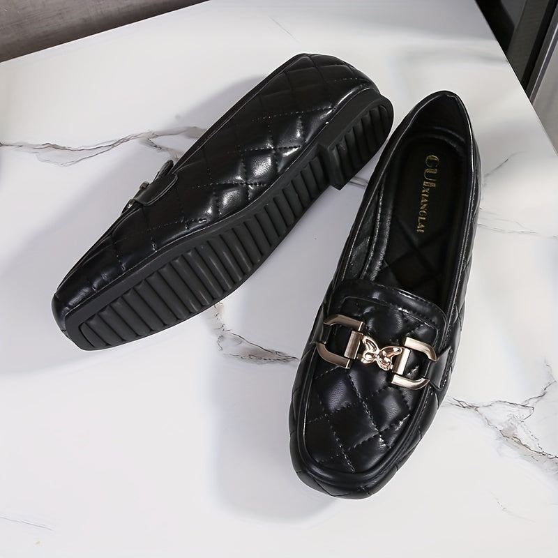 Penny Loafers Schwarz, Gestepptes Design Mit Pailletten, Leichte Flats