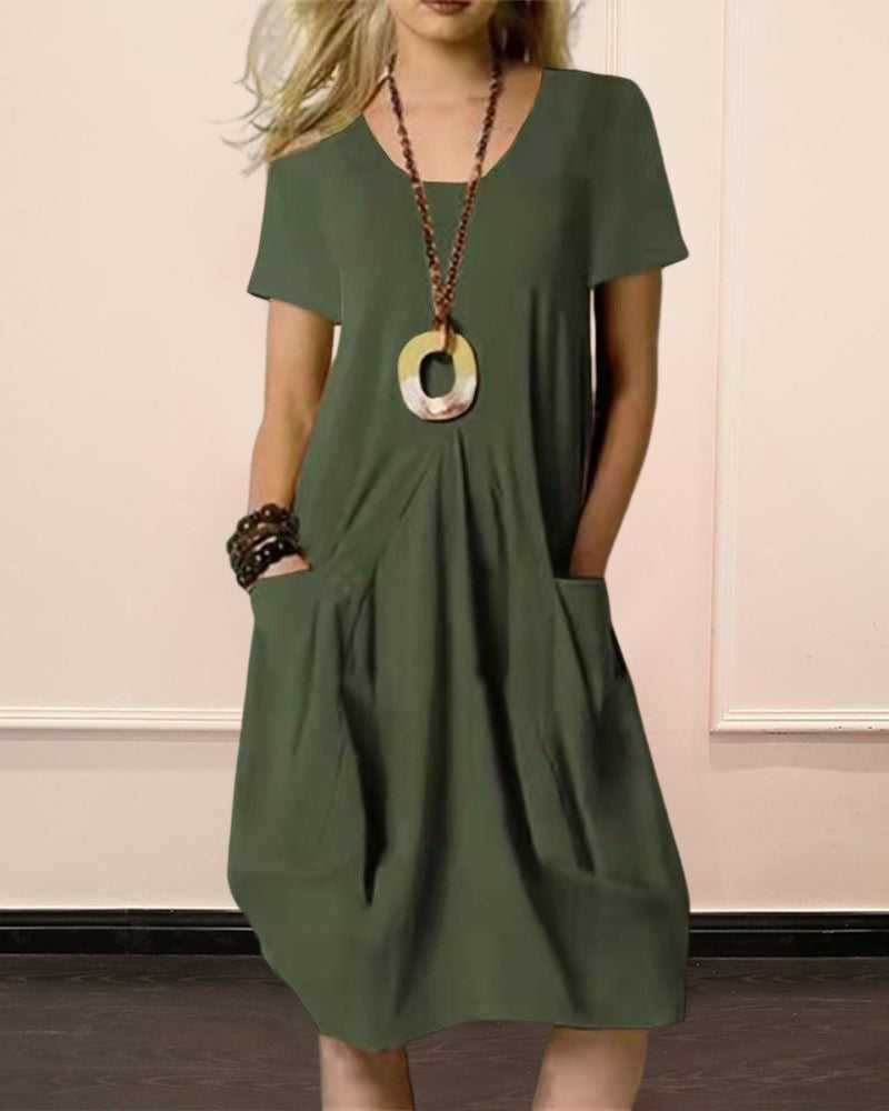 Alltags-Eleganz: Urban Chic Rundhals-Kleid mit Kurzen Ärmeln