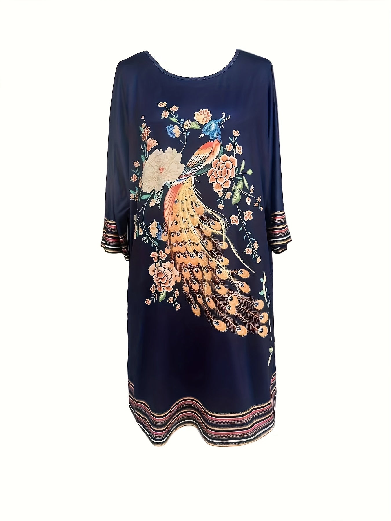 Peacock Blumenprint Kleid Damen – Boho Halbarm, Frühling & Sommer