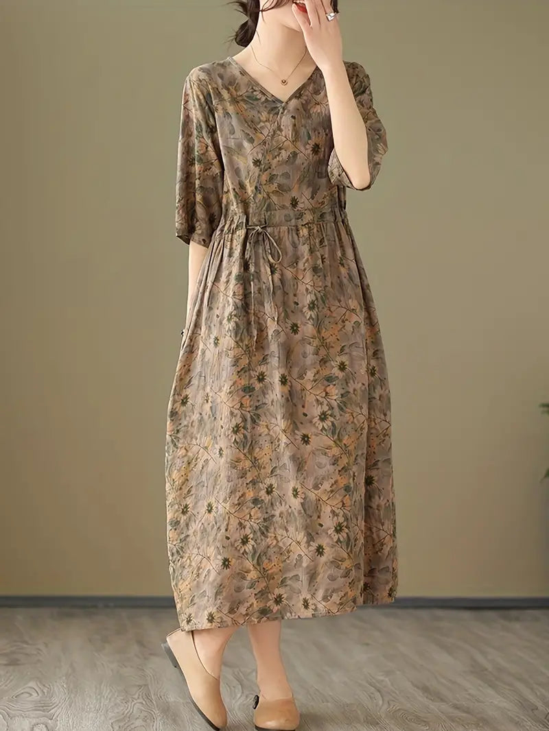 Midikleid mit Blumenmuster und V-Ausschnitt