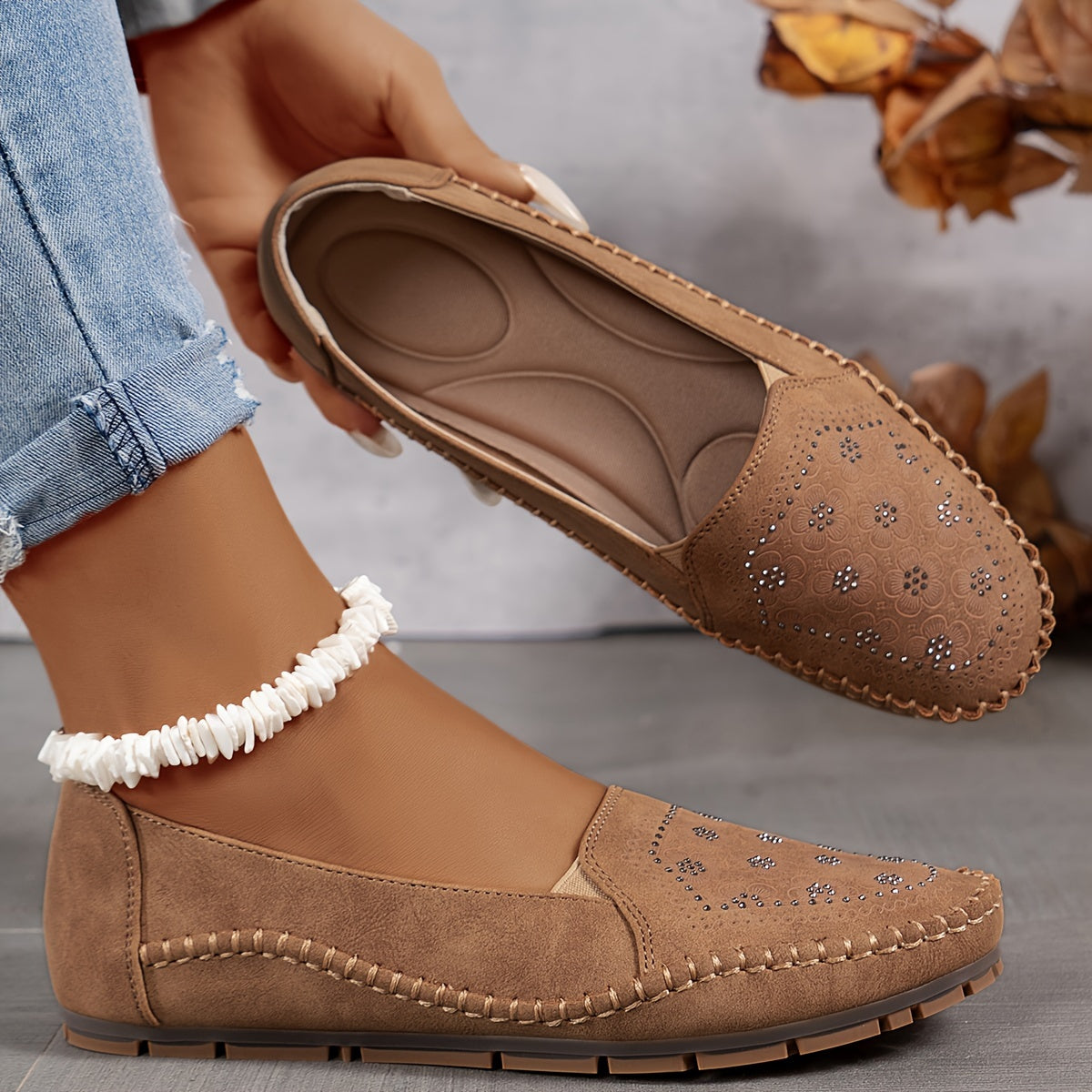 Vintage Floral Schlüpfsandalens für Frauen, leicht und bequem