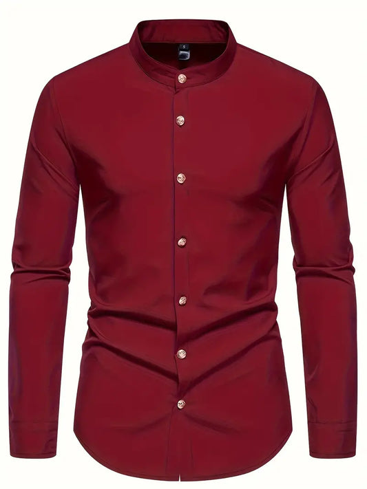 Aries - Klassisches solides Slim Fit Hemd mit Knopfleiste