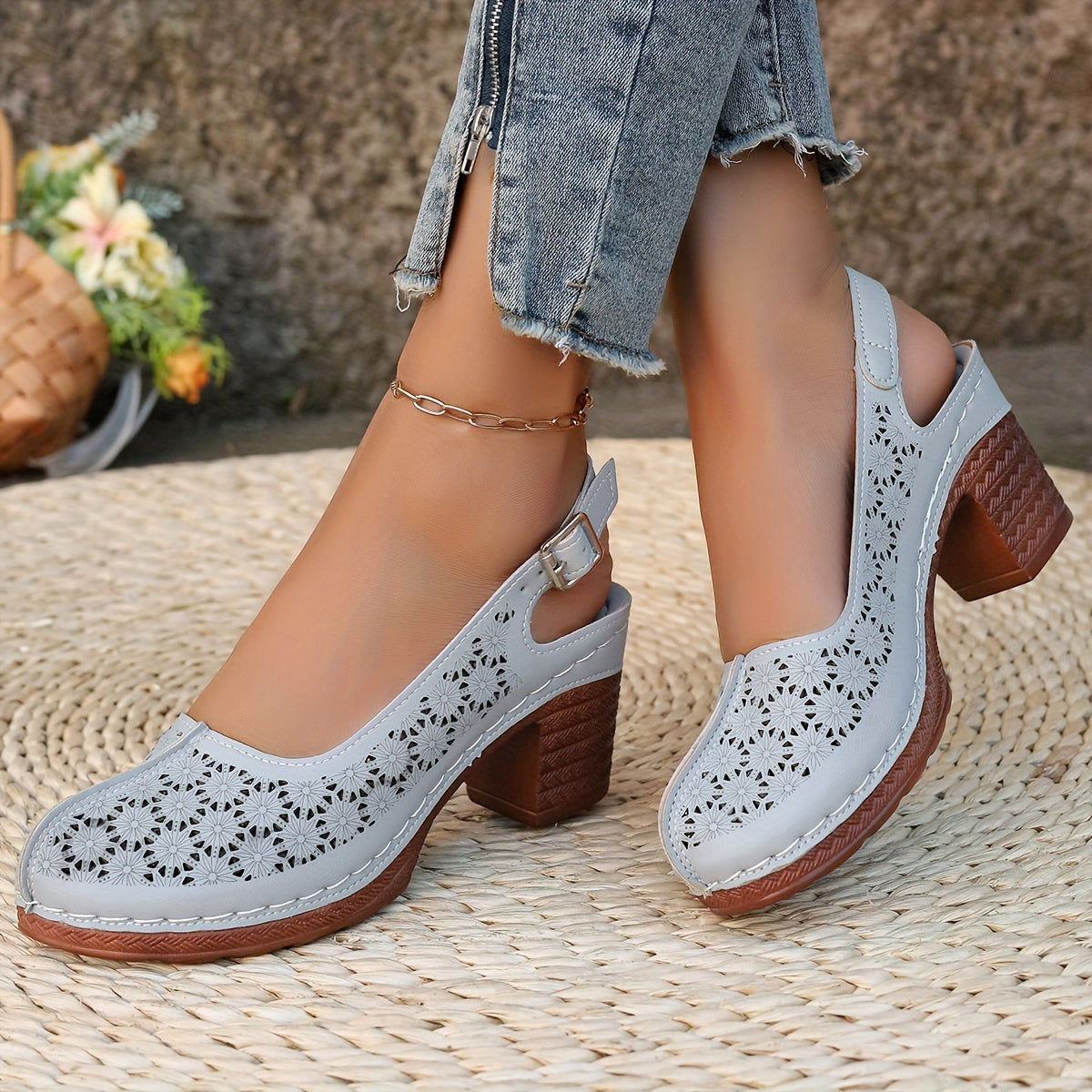 Hohe Absätze Bequeme Sommer Sandaletten mit Chunky Absatz