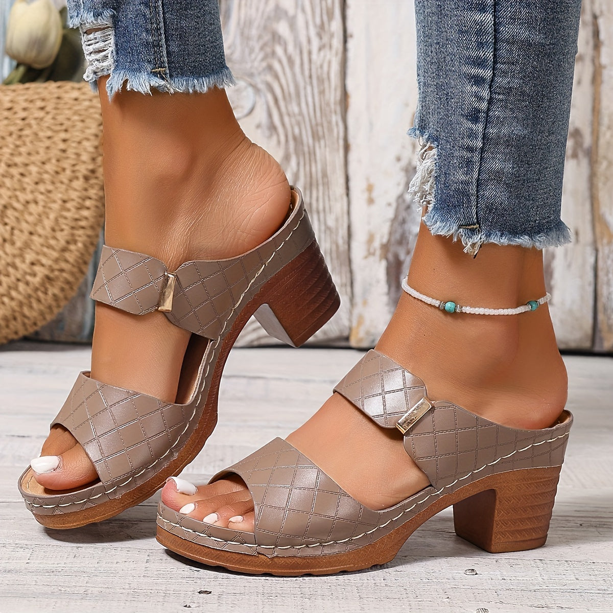 Klotzige Ferse Sandalen – Bequeme Offene Hohe Absätze, Sommer Lässig Schuhe