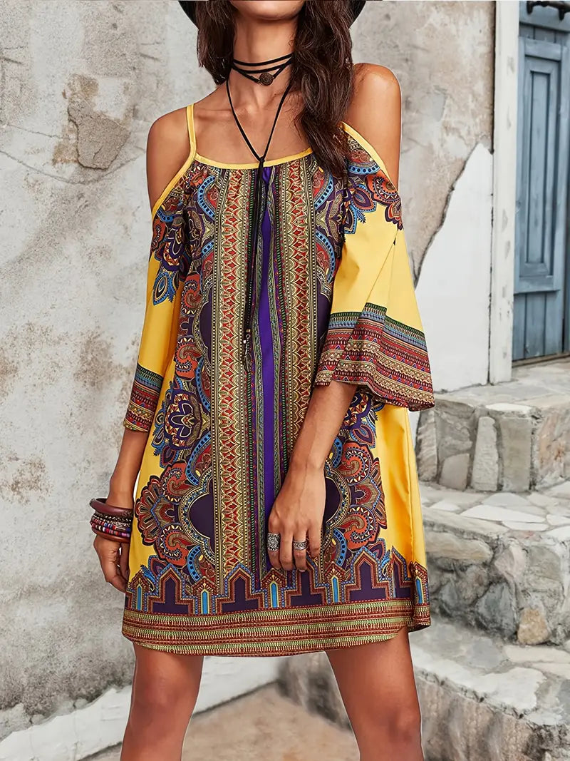 Vintage-Kleid mit ethnischem Blumendruck