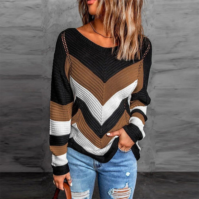 Lässiger Gestreifter Patchwork-Pullover