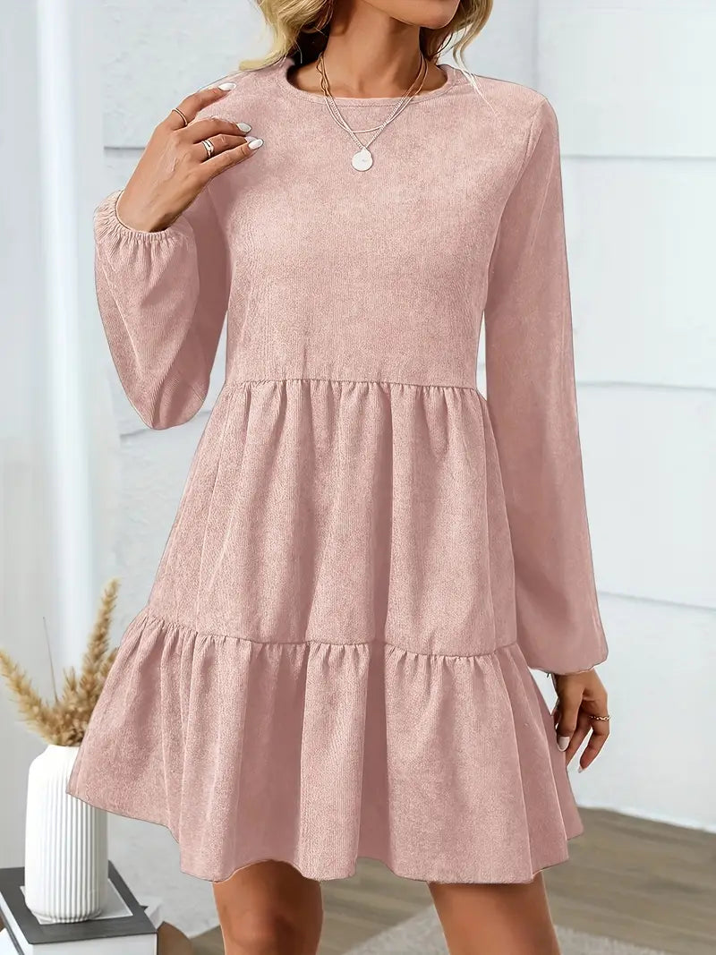 Elegantes Winterkleid – A-Linie, Laternenärmel, Maroon