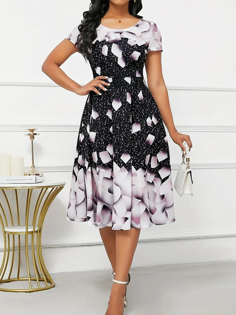 Kleid mit Rundhalsausschnitt und Blumendruck - Rosa