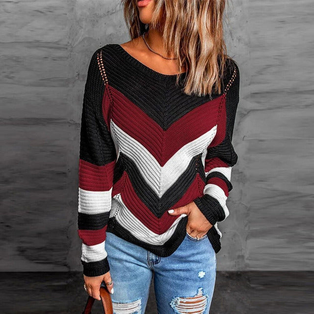 Lässiger Gestreifter Patchwork-Pullover