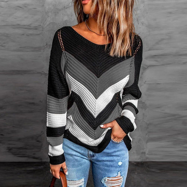 Lässiger Gestreifter Patchwork-Pullover