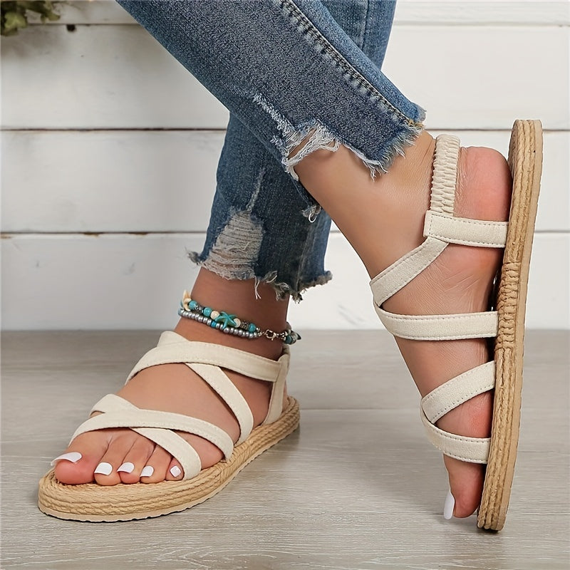 Kreuzriemen Sandalen, Elastische Riemen, Offene Zehen