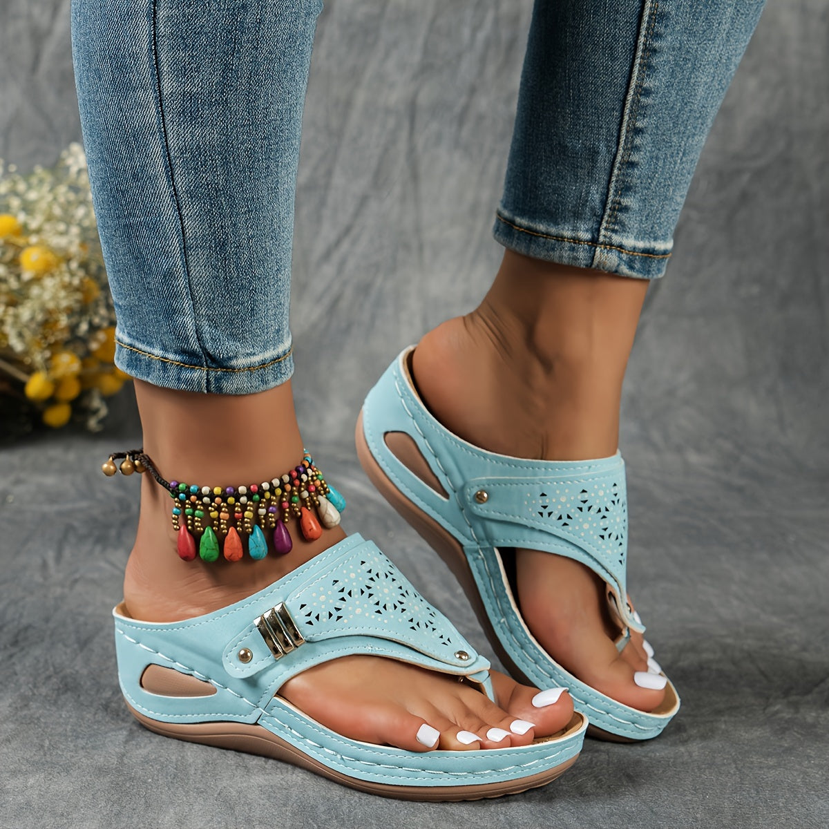 Keil-Flip-Flops Bequeme Sandalen mit Fußgewölbeunterstützung
