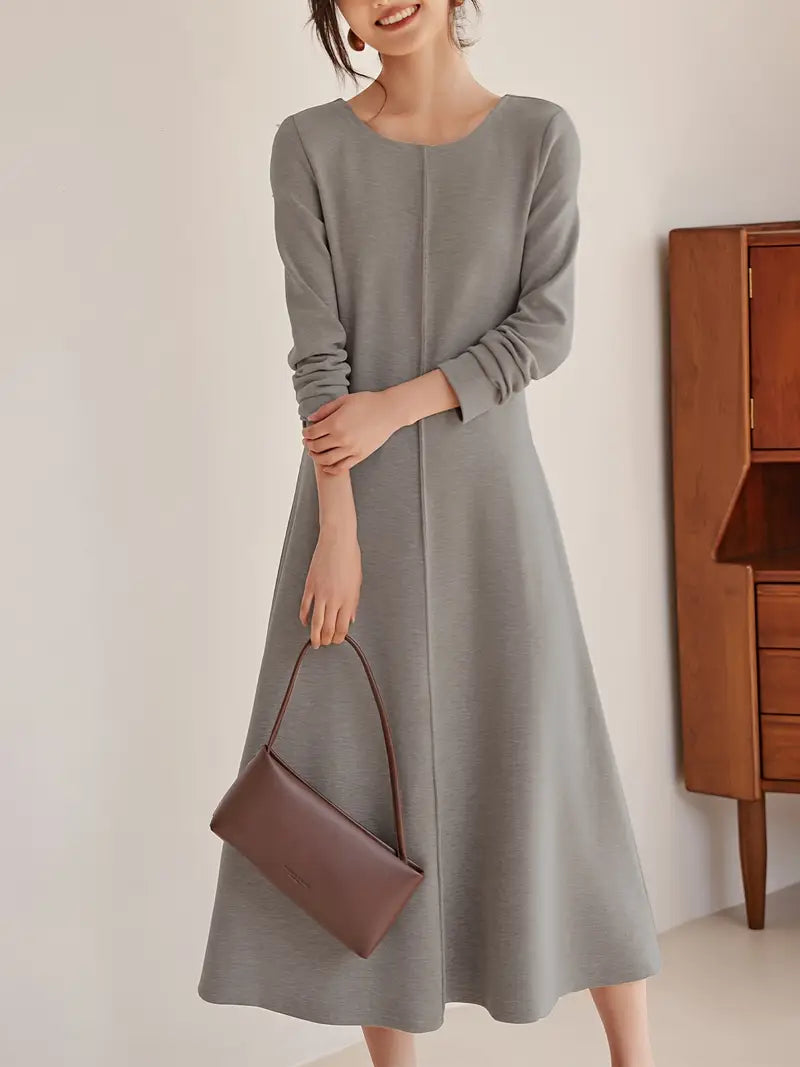 Elegantes langärmeliges Strickkleid für Frauen, Rundhalsausschnitt