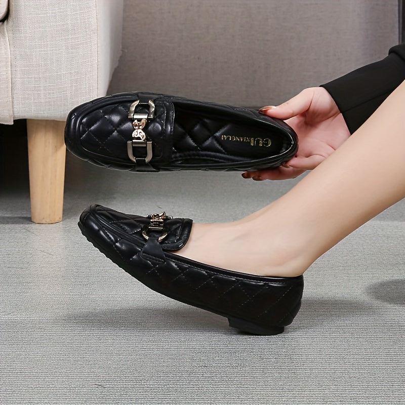 Penny Loafers Schwarz, Gestepptes Design Mit Pailletten, Leichte Flats