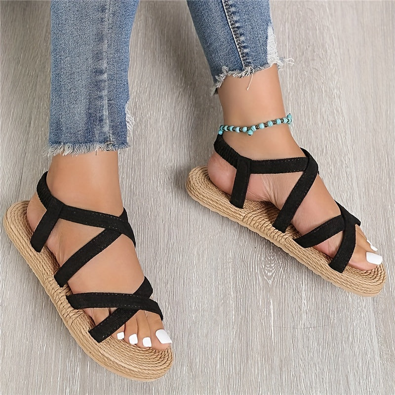 Kreuzriemen Sandalen, Elastische Riemen, Offene Zehen