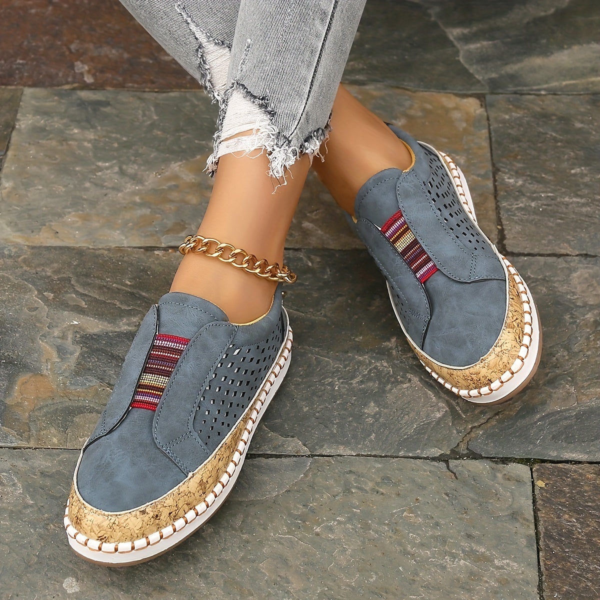 Farbenfrohe Slip-On Loafers Atmungsaktives Cut-Out-Design