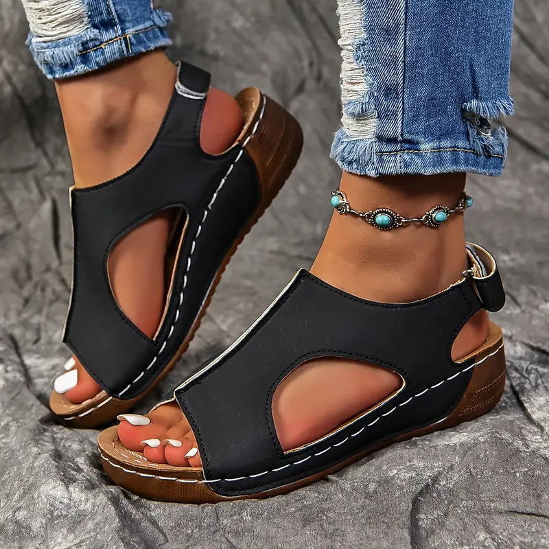 Keilabsatz Sandalen Bequeme Plateau-Schuhe mit Knöchelriemen