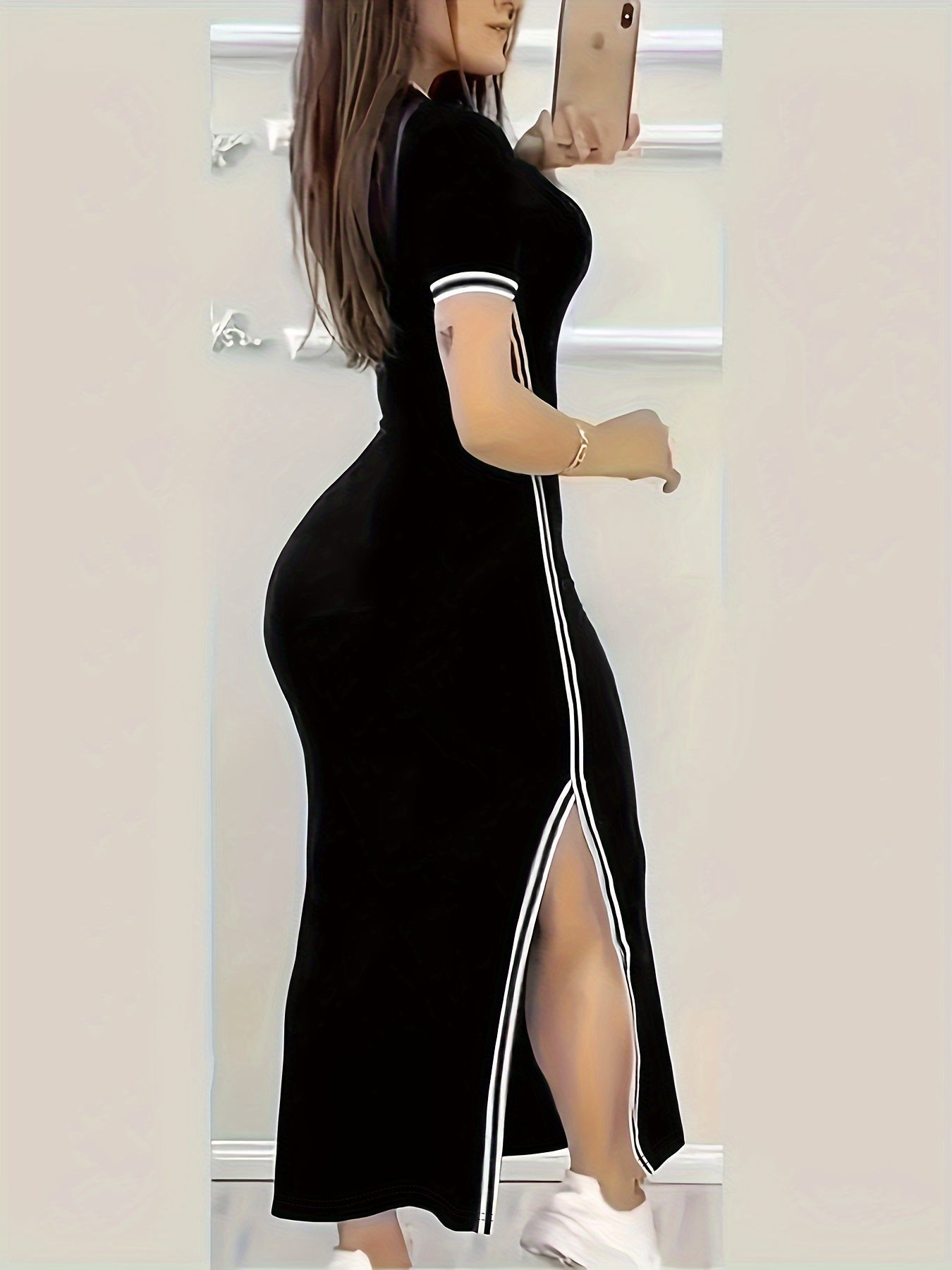 Elegantes Leibchen Kleid mit Kontrastsaum – Kurzarm & Figurbetont