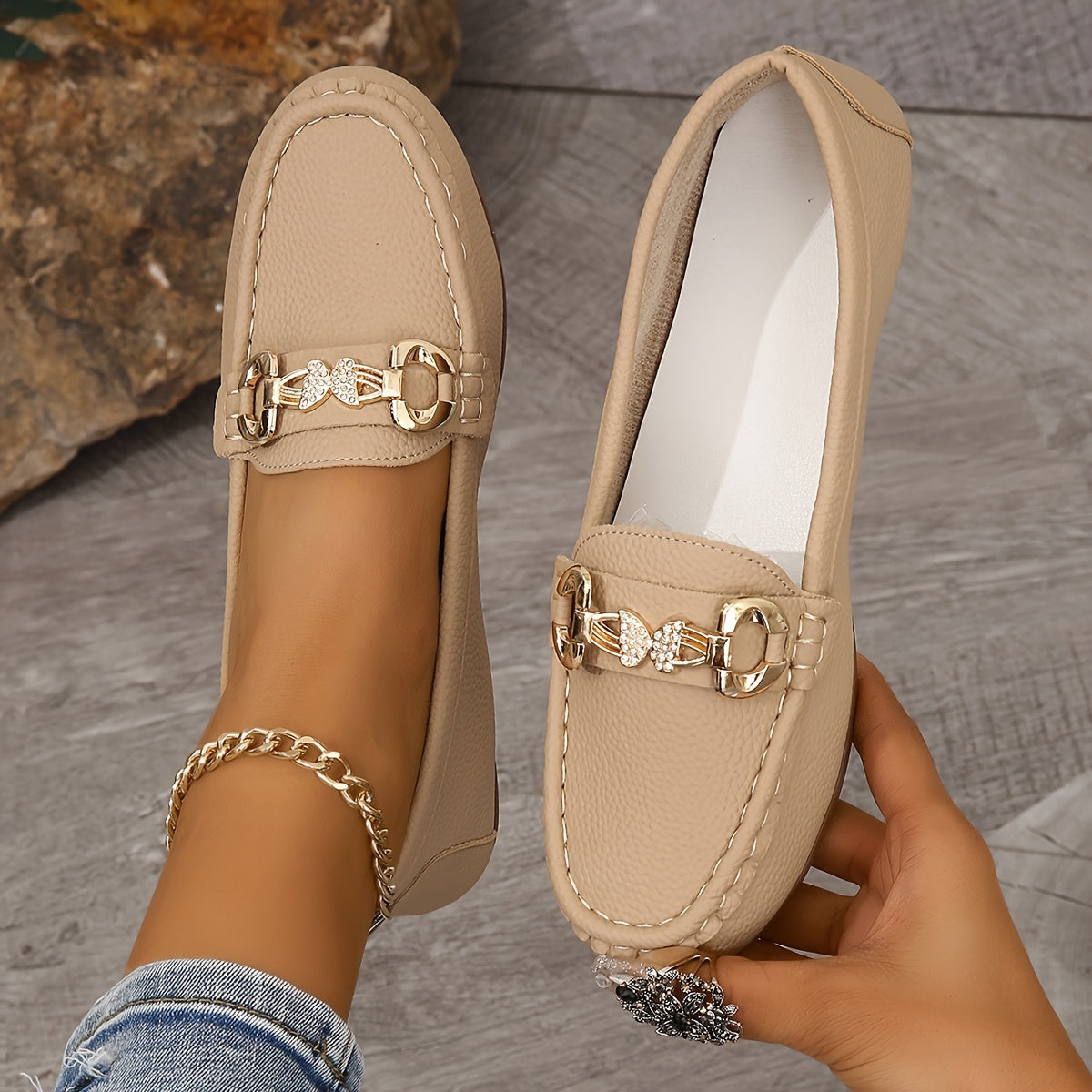 Metallschnalle – Bequeme Slip-On Schuhe, Rutschfest & Leicht
