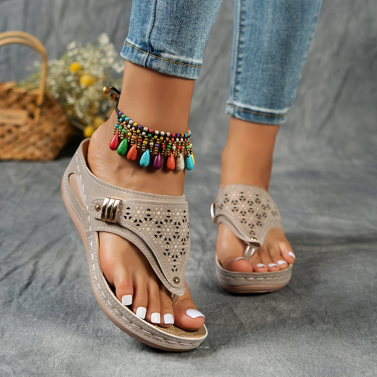 Keil-Flip-Flops Bequeme Sandalen mit Fußgewölbeunterstützung