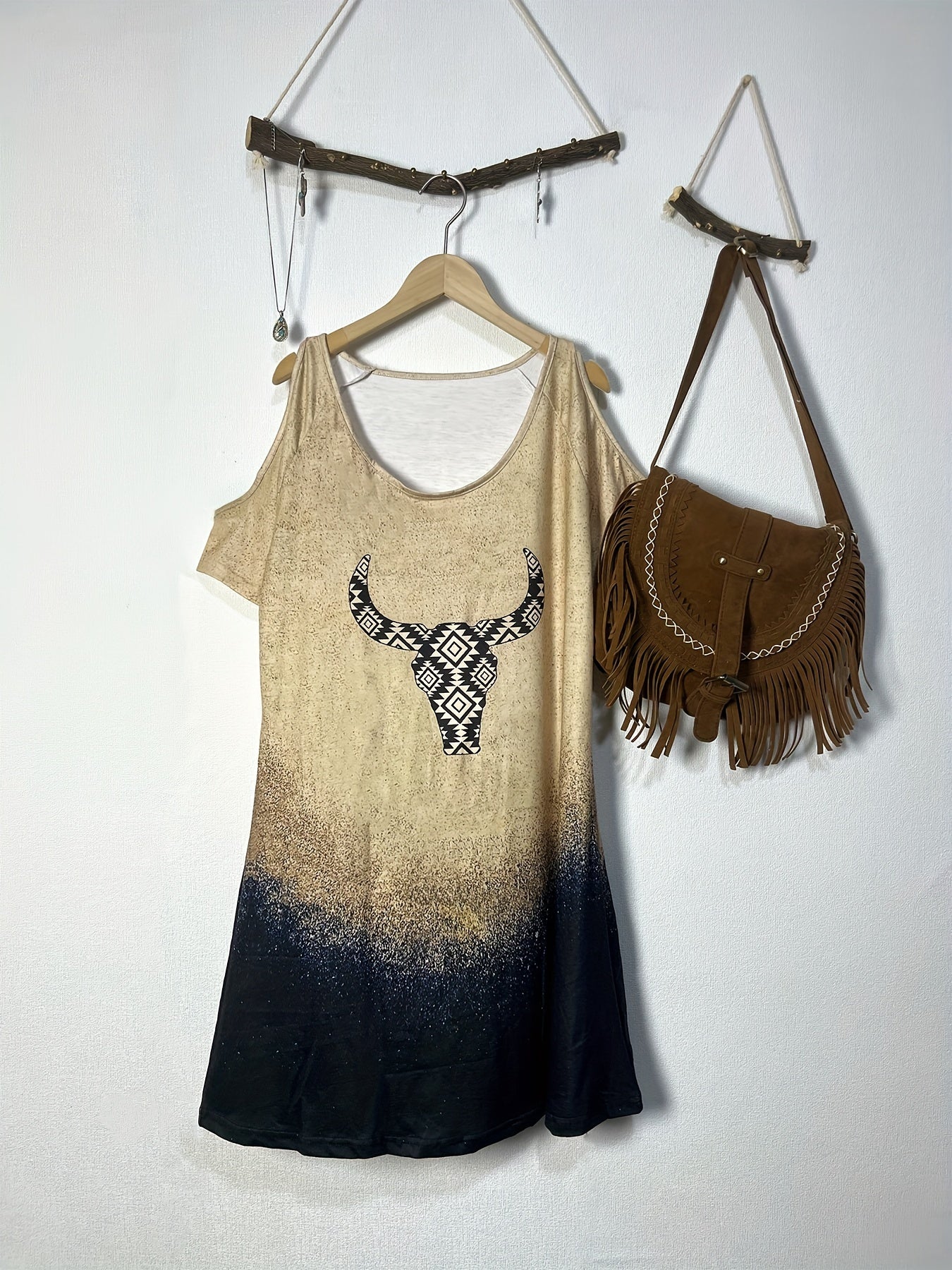 Ethno-Druck Sommerkleid – Vintage Kalte Schulter Kleid, Kurzarm