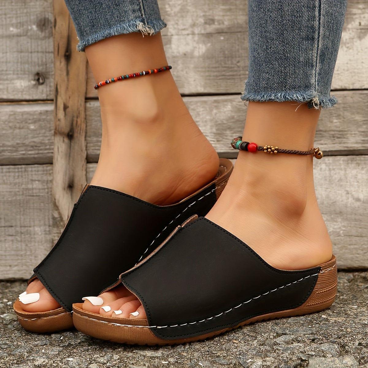 Kontrastfarbene Pantoletten Bequeme Sommer Sandalen mit Softsohle