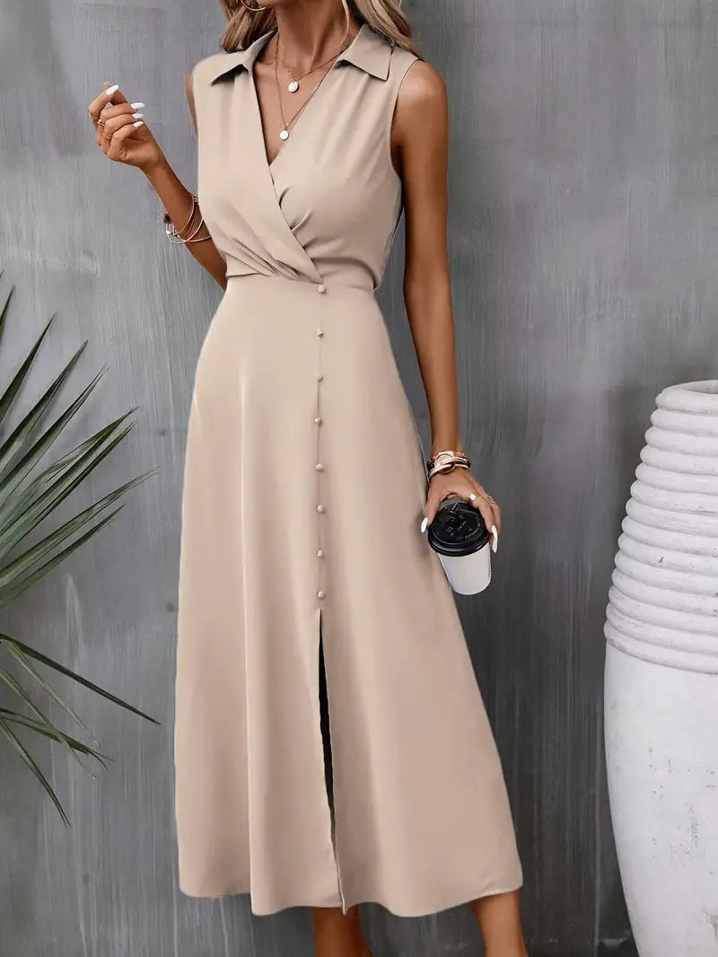 Knopfdekor Wickelkleid Elegantes Kleid mit geteiltem Kragen