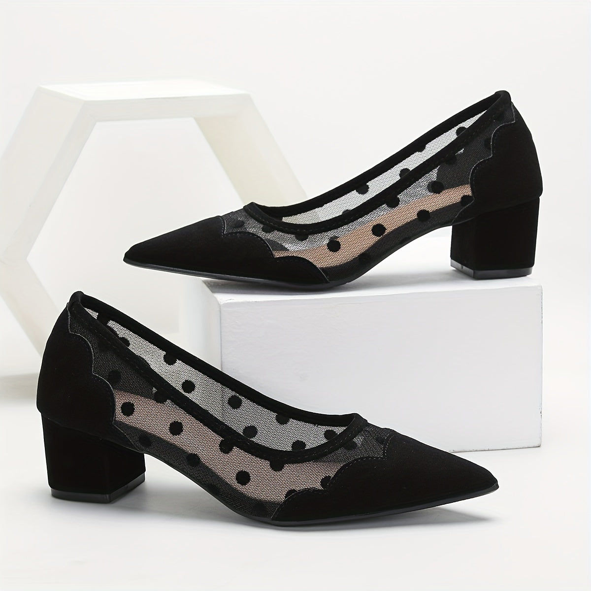Mesh Sandalen Schwarz Atmungsaktiv Chunky Heel Slip-On für Sommer