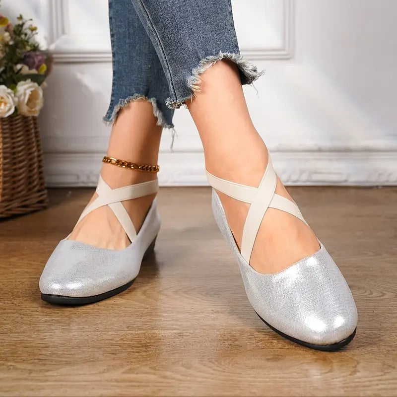 Elastische Crisscross-Bänder Komfort Flats