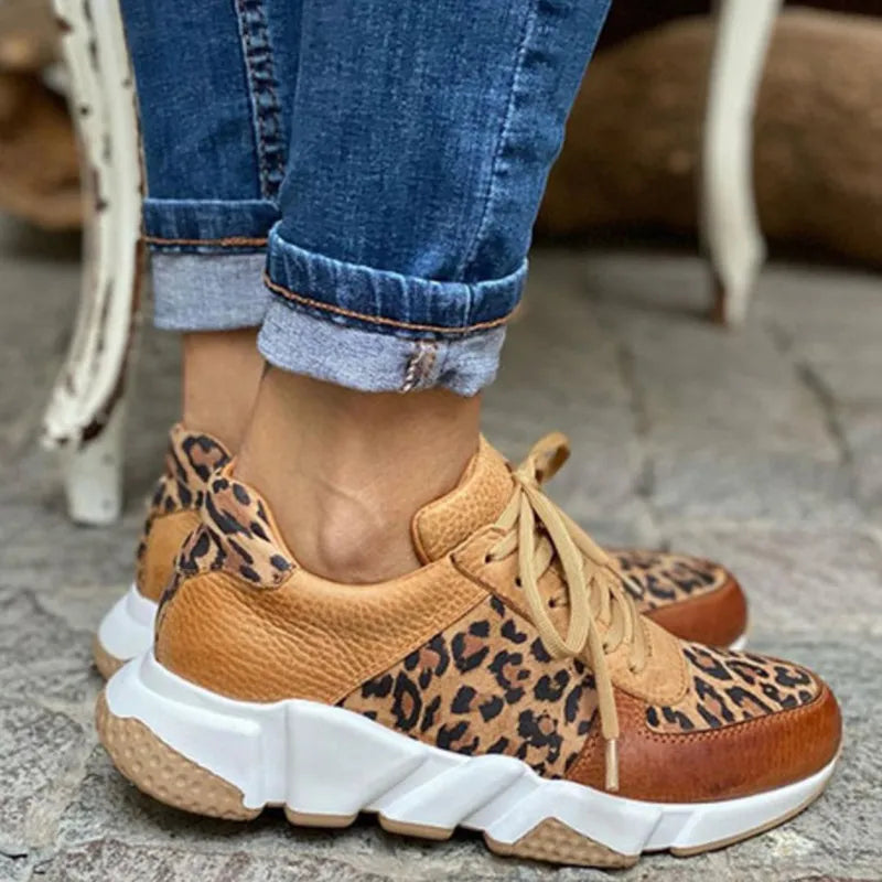 Lenora - Lässige vulkanisierte Leopard Sneakers mit dicken Sohlen