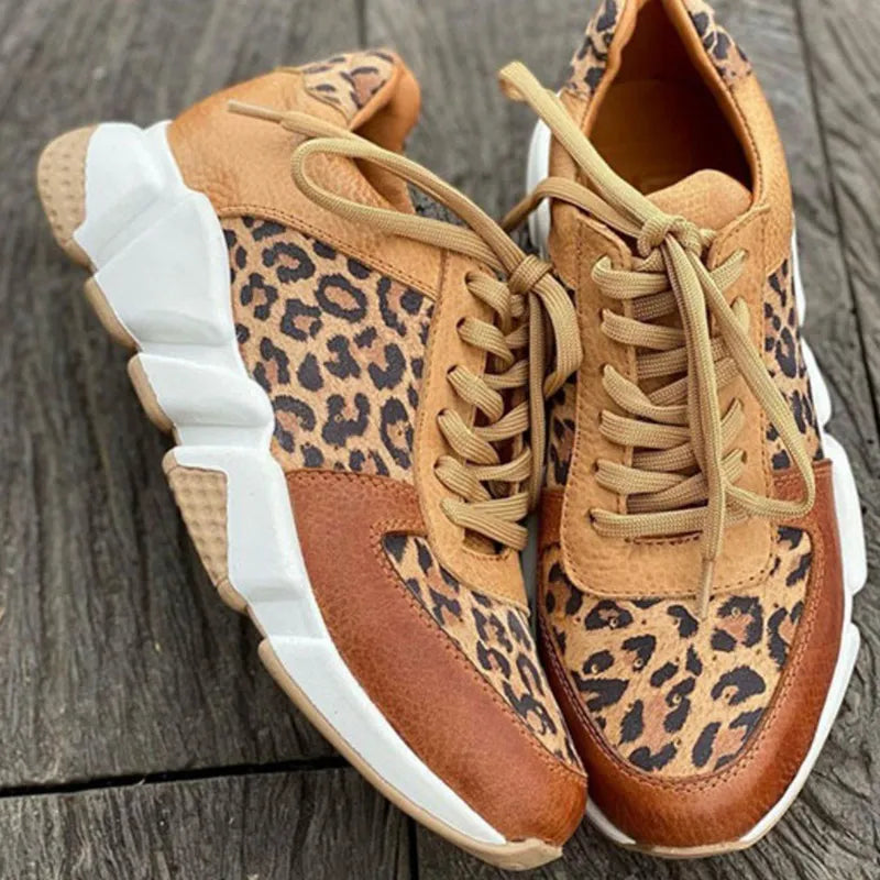 Lenora - Lässige vulkanisierte Leopard Sneakers mit dicken Sohlen
