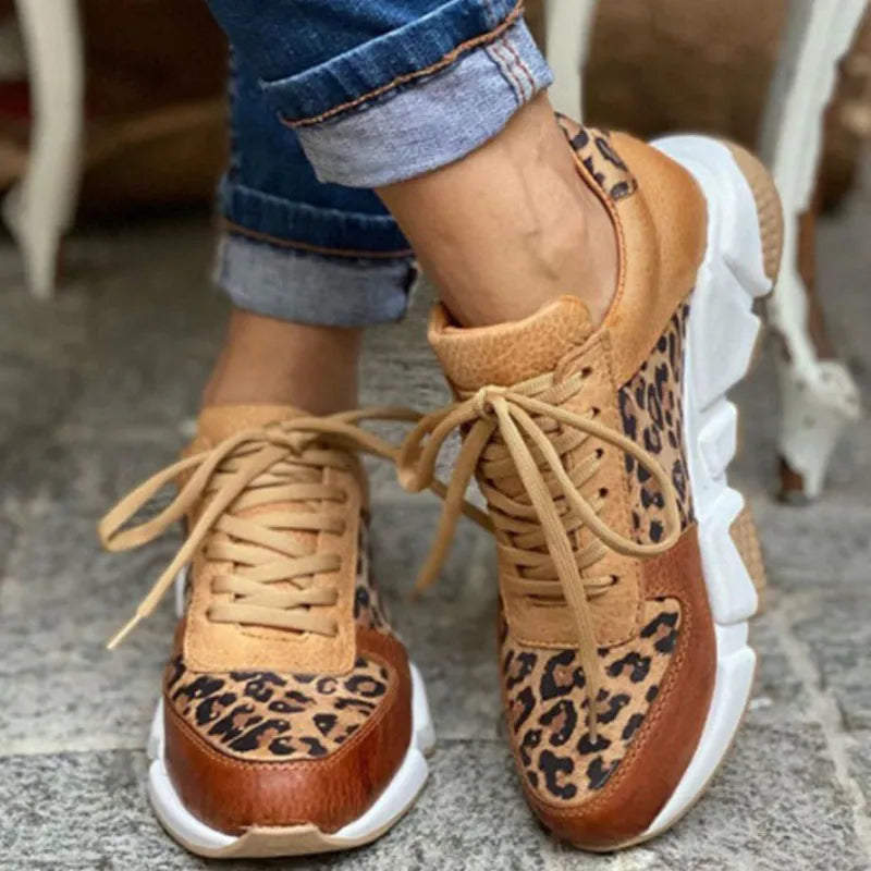 Lenora - Lässige vulkanisierte Leopard Sneakers mit dicken Sohlen